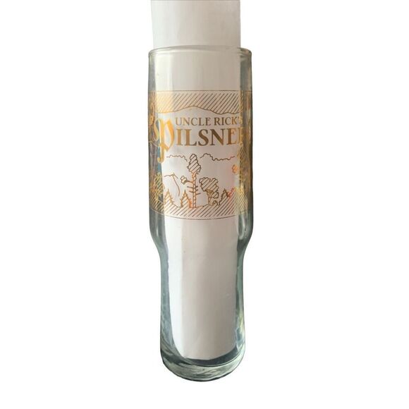 Pre Owned Uncle Ricks Pilsner Beer Glass 16oz Gold Lettering Great Graphics - Picture 11 of 13